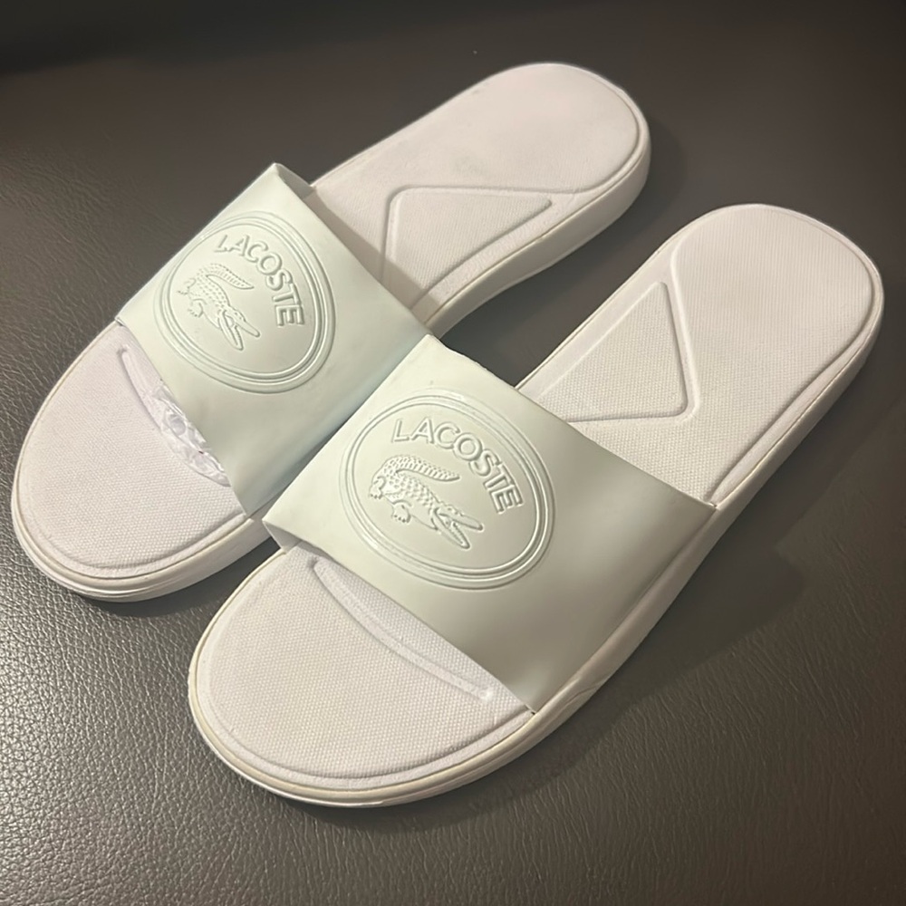 Lacoste New Men’s Croco Synthetic slides White/green Sandals slip-ons Size 9